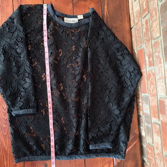 Vintage Cedars Floral Black Lace Medium Women's Tunic Top Blouse 100% Polyester - Picture 7 of 12